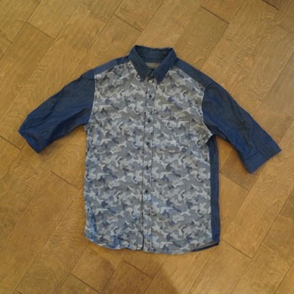Lowry's Farm 3/4 Sleeve Button Up Camo Shirt Gray Mens Size Medium